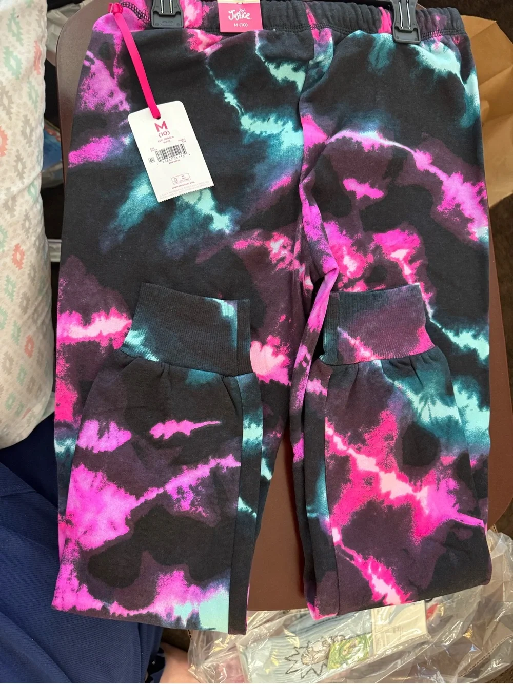 Justice Tie-Dye Jogger Bottoms - Black, Pink & Teal